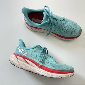 Hoka One One Clifton 8 Running Shoes Sneakers Training Road Aqua Womens Size 8